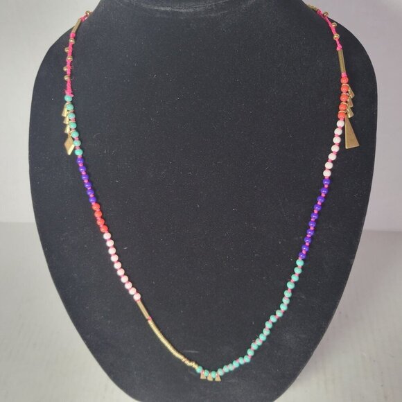 Stella & Dot Gold Tone Simple Modest Dainty Long Colorful Beaded Necklace - Picture 1 of 6